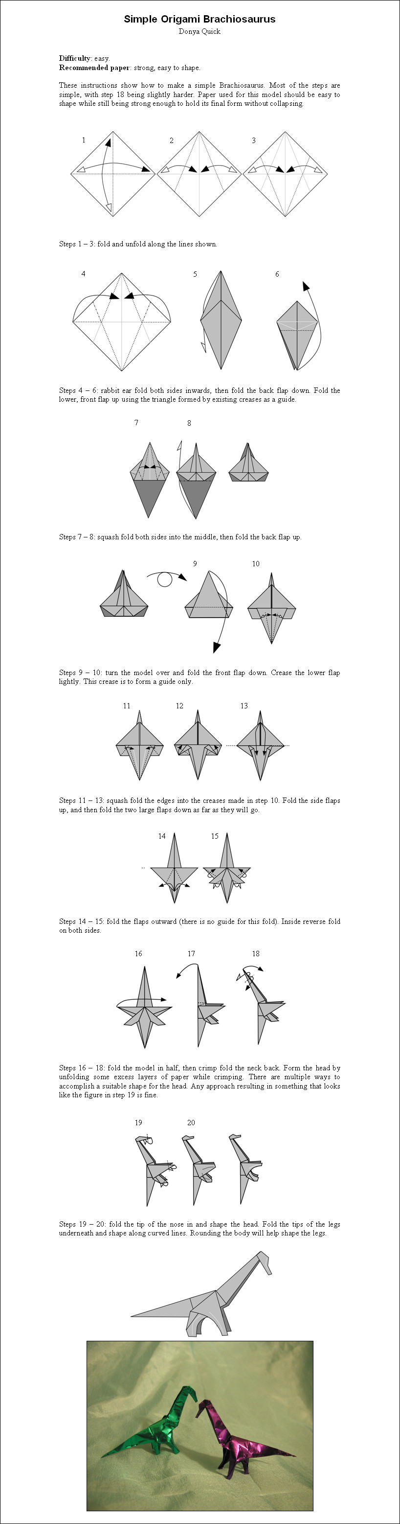 Origami Instructions Easy Simple Origami Brachiosaurus Donyaquick On Deviantart