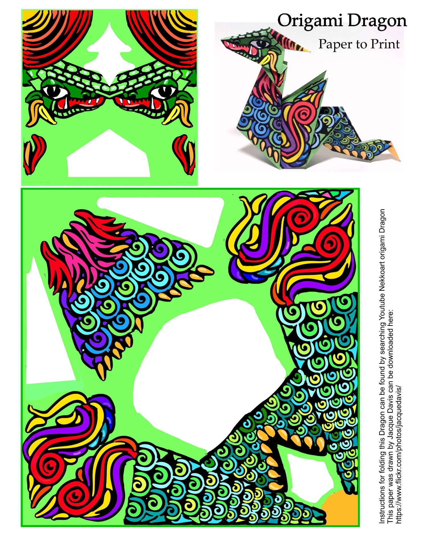 Origami Instructions For A Dragon Origami Dragon Template Free Printable Papercraft Templates