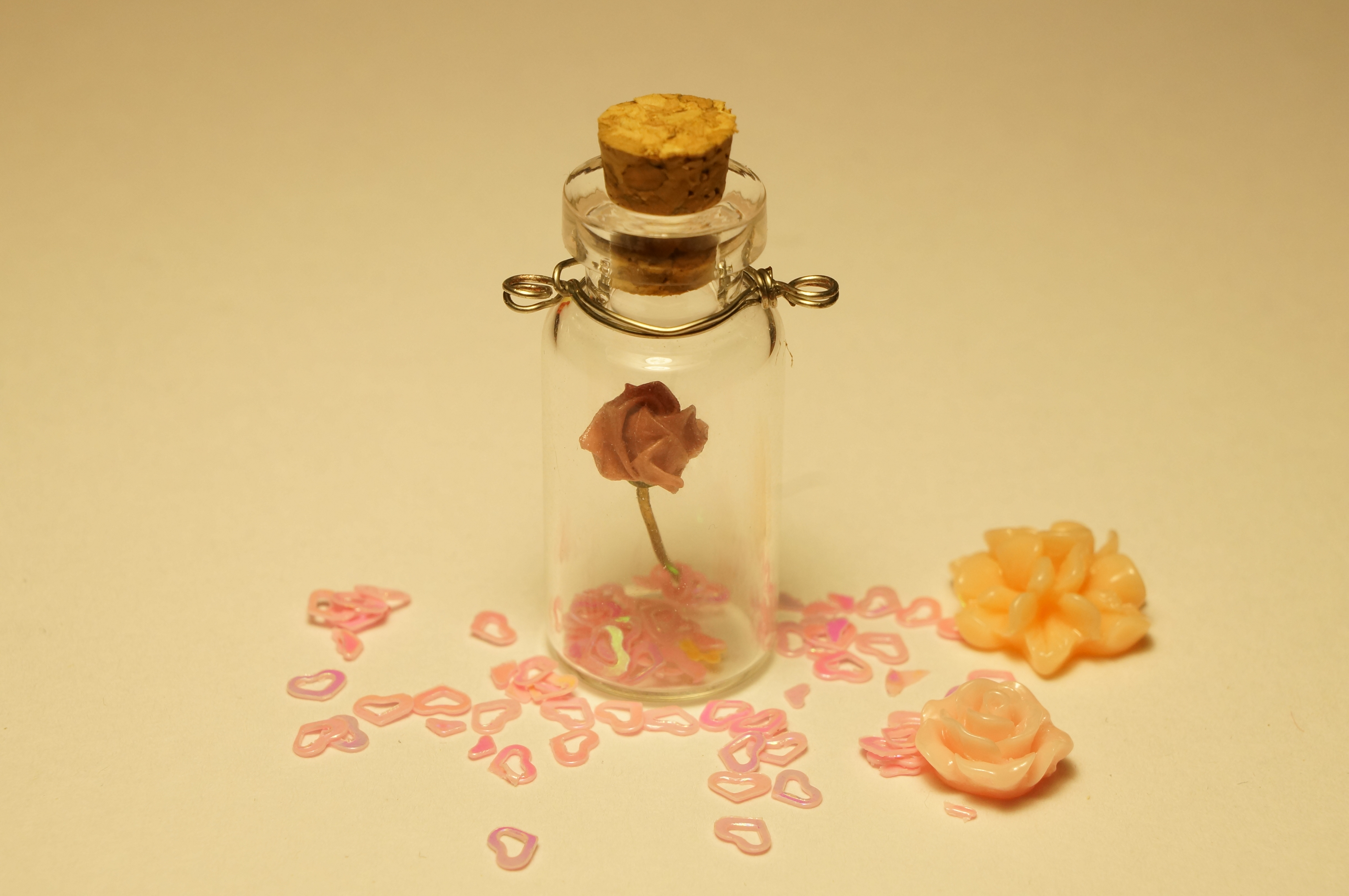 Origami Kawasaki Rose Miniature Origami Rose Necklace Purple Kawasaki Rose In A Glass Bottle Beauty And The Beast
