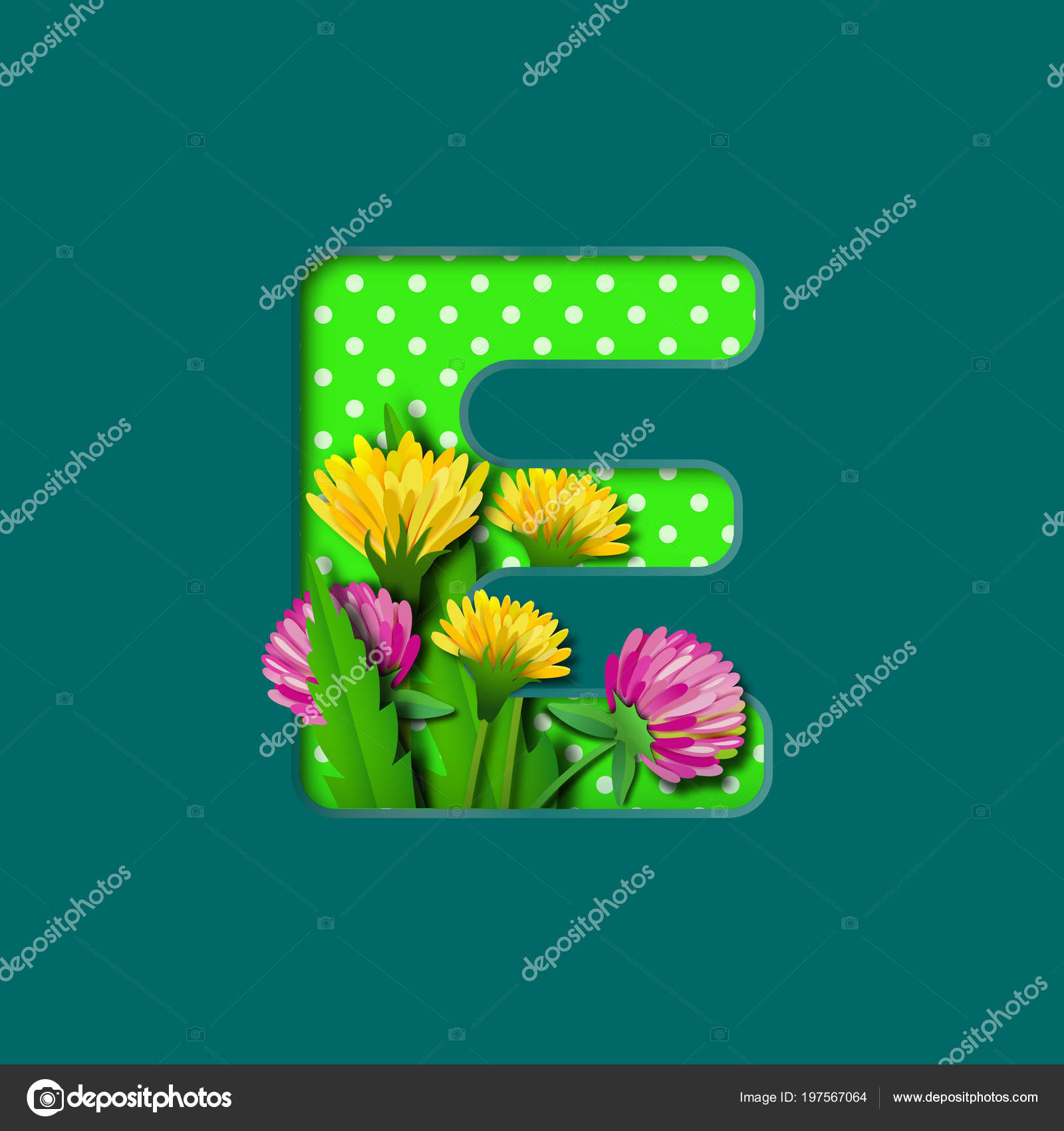 Origami Letter E Letter E With Paper Summer Wildflowers Dandelions And Clover Style