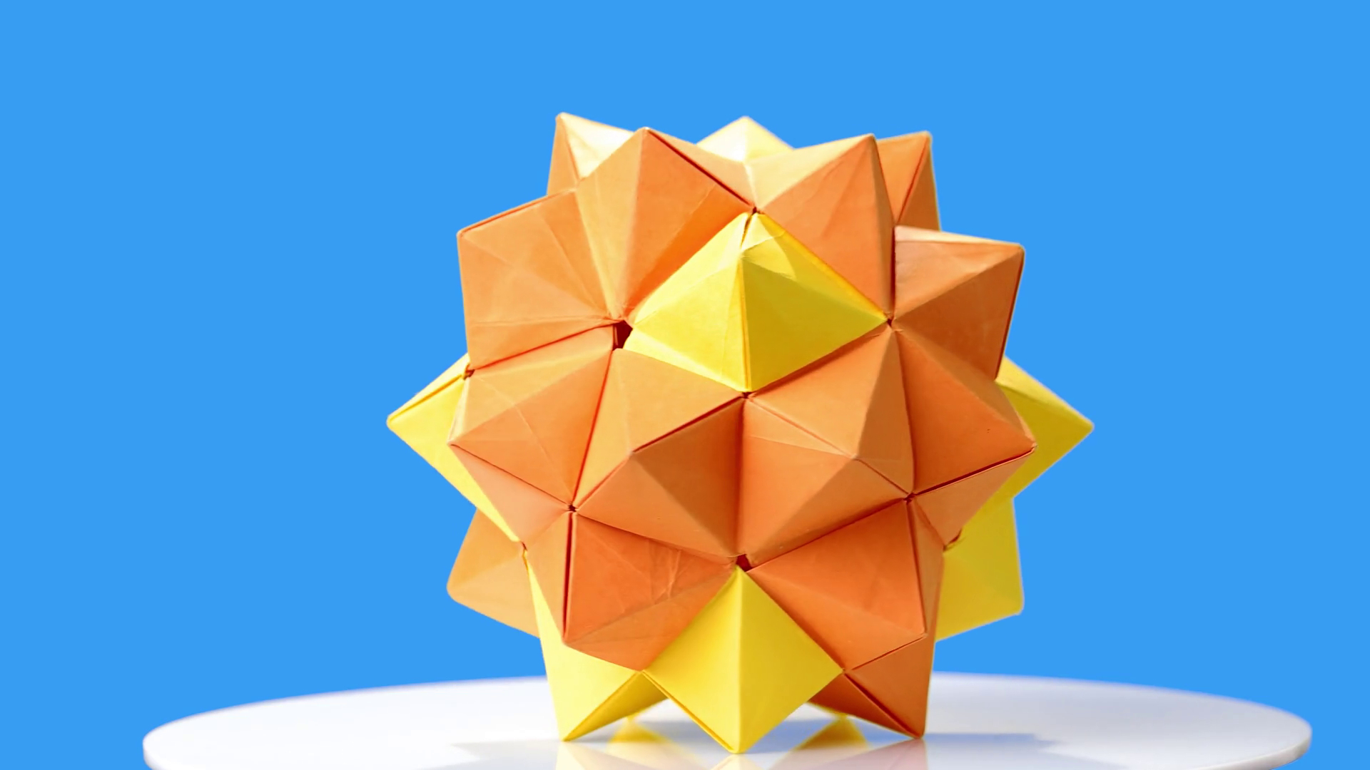 Origami Modular Ball Yellow Origami Flower On Blue Background Modular Origami Ball Paper Crafting Concept