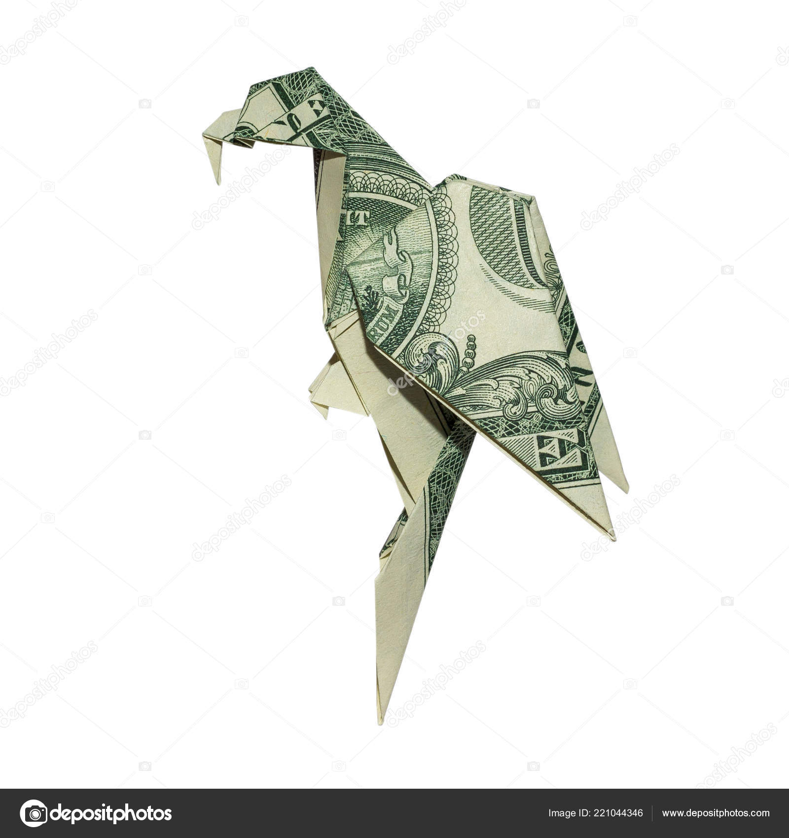 Origami Money Bird Money Origami Parrot Bird Folded Real One Dollar Bill Isolated
