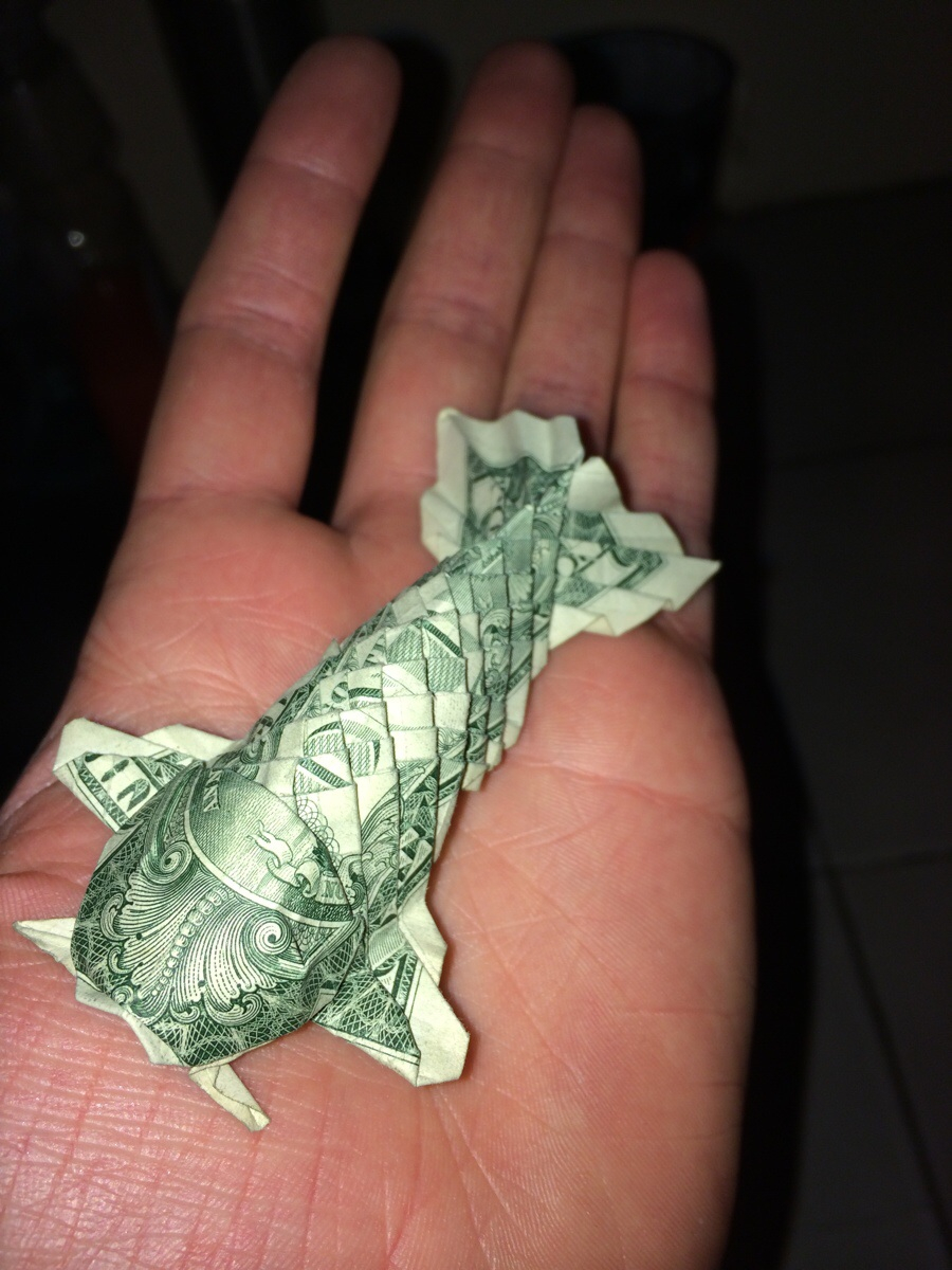 Origami Money Folding Instructions An Origami Koi Fish Made With A 1 Dollar Bill Pics