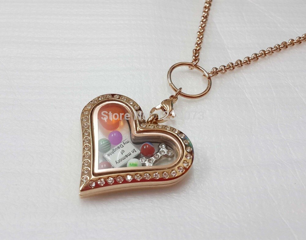 Origami Owl Over The Heart Chain 30in Stainless Steel Cz Rose Gold Heart Shaped Magnetic Glass Living