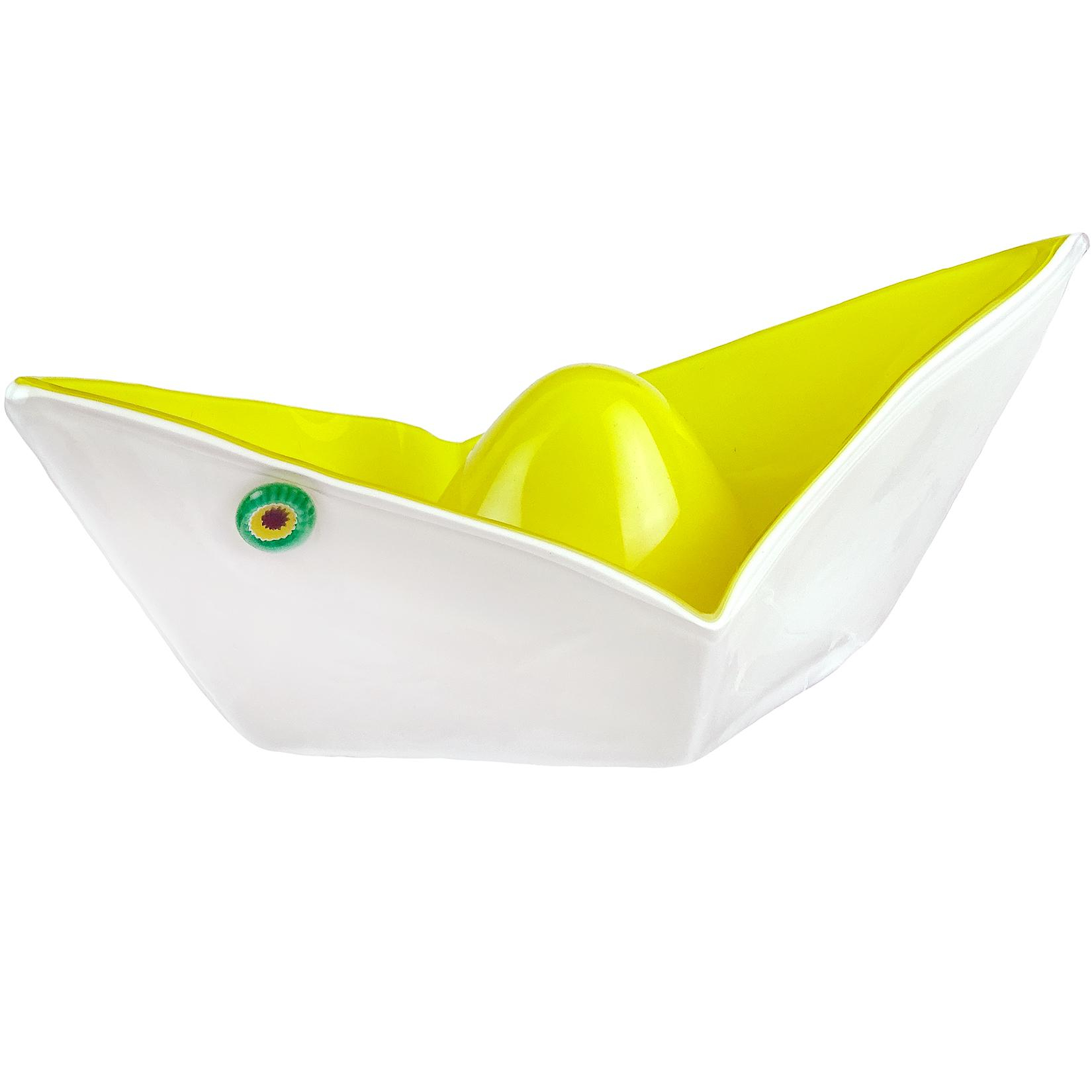 Origami Paper Boat Gino Vistosi Murano 1961 Origami Paper Boat Italian Art Glass Sculptural Bowl
