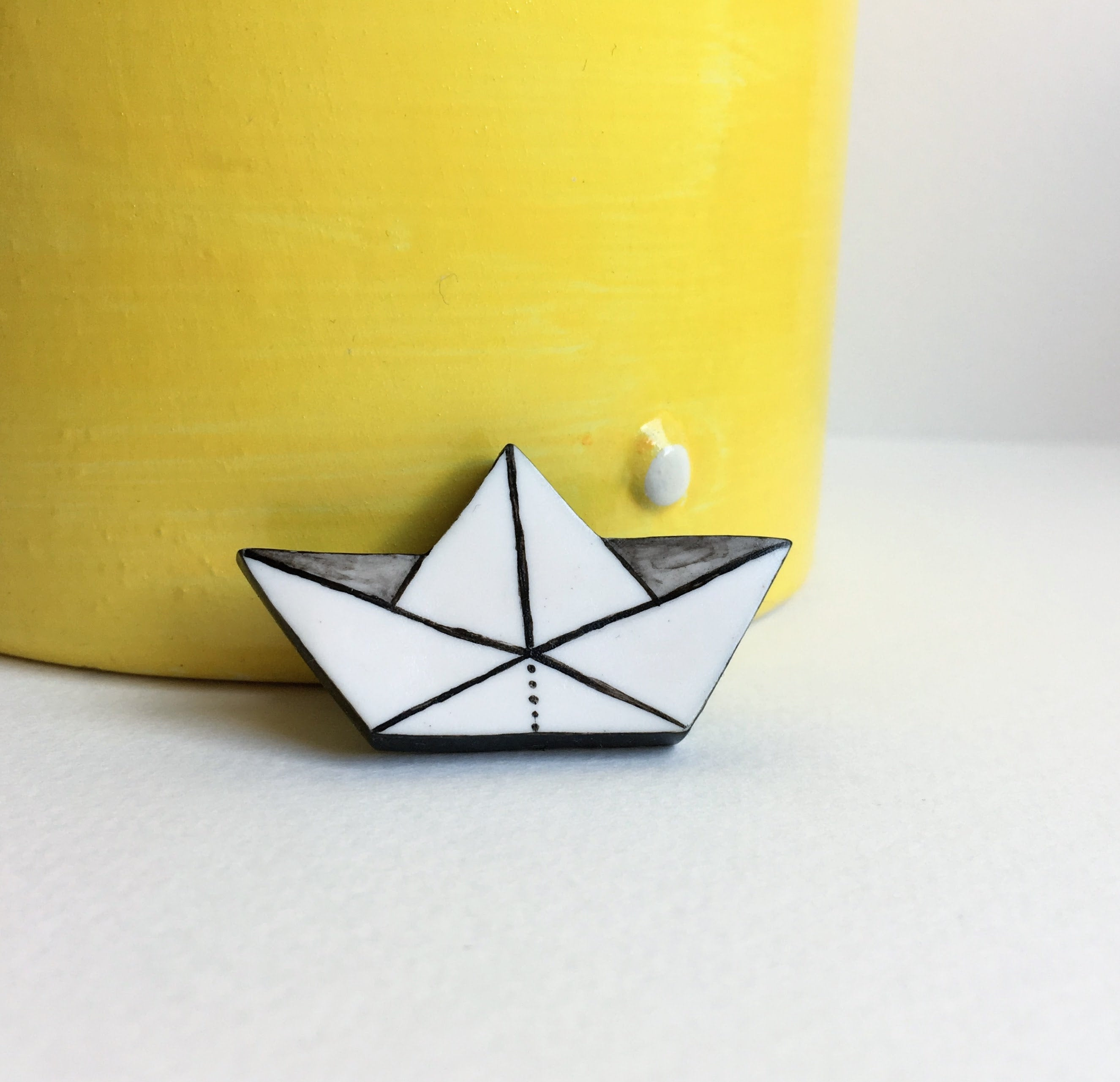 Origami Paper Boat Origami Paper Boat Handmade Polymer Clay Minimalist Brooch Unique Hand Painted Pin Gift