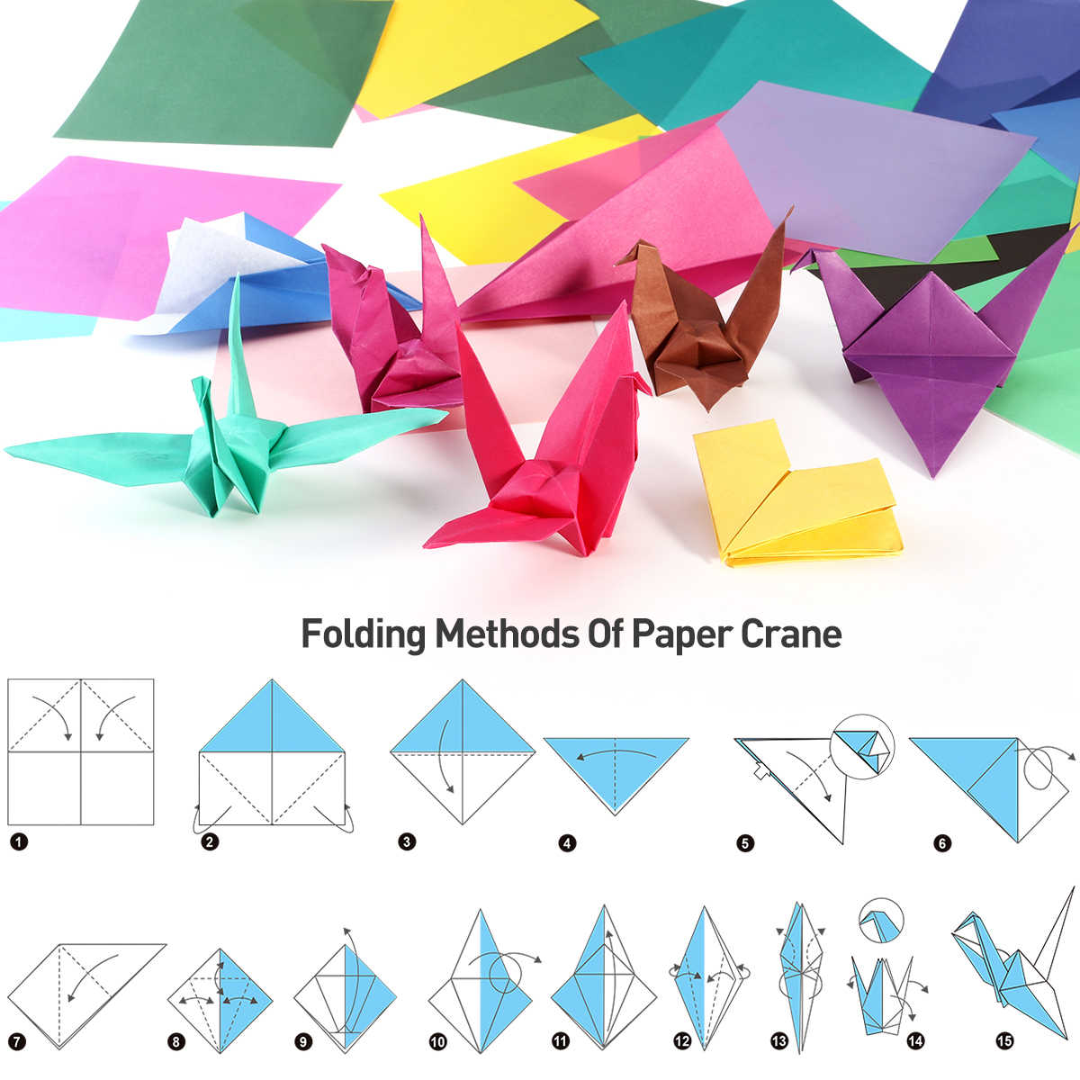 Origami Paper Crane 50pcs Craft Square Folding Paper Handmade Coloured Double Sided Origami Paper Mix Color Paper For Diy Kid Gift Paper Cranes