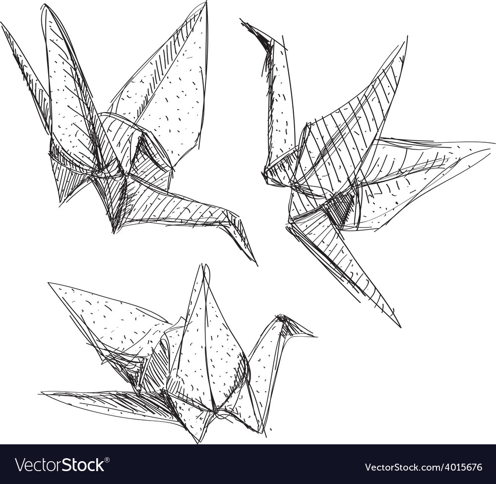 Origami Paper Crane Origami Paper Cranes Set Sketch The Black Line On