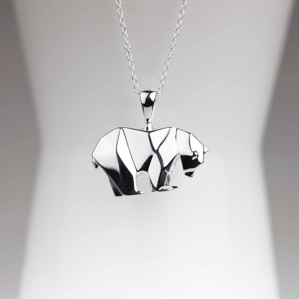 Origami Polar Bear Personalised Silver Origami Polar Bear Necklace