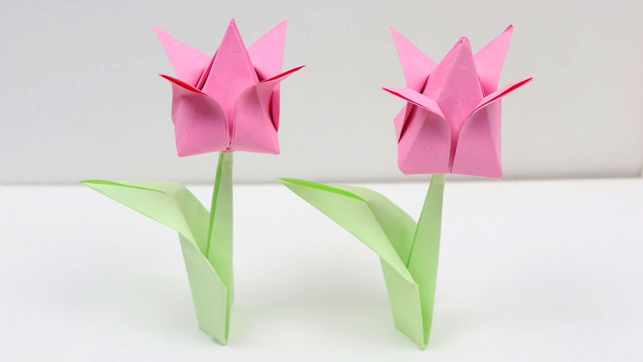 Origami Tulip With Stem How To Make Easy Origami Tulip Flowers Diy A Very Simple Paper