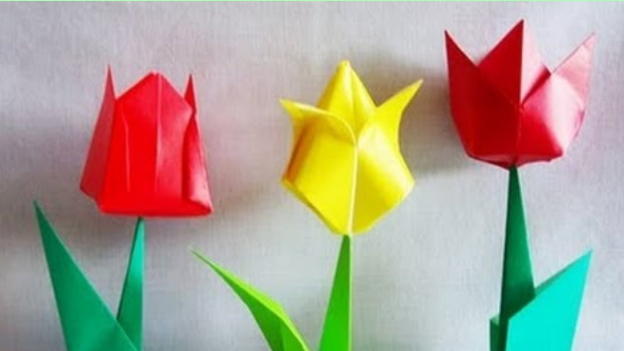 Origami Tulip With Stem Origami Tulip How To Make An Origami Tulip Flower Making Beautiful Paper Tulip Flowers