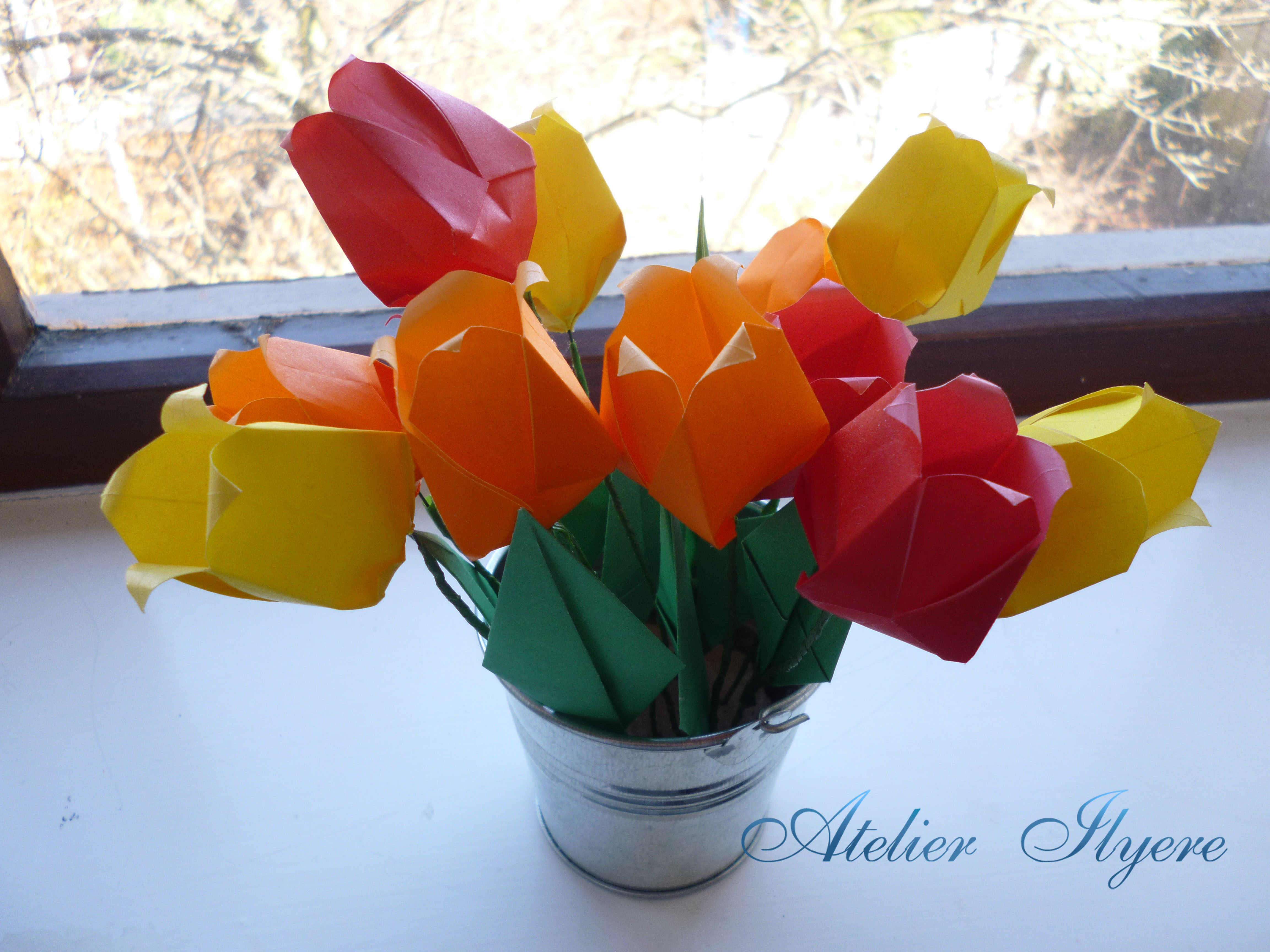 Origami Tulip With Stem Origami Tulip Pot Atelier Ilyere