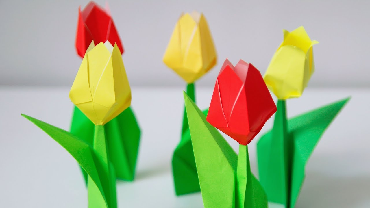Origami Tulip With Stem Origami Tulip Stem And Leaf