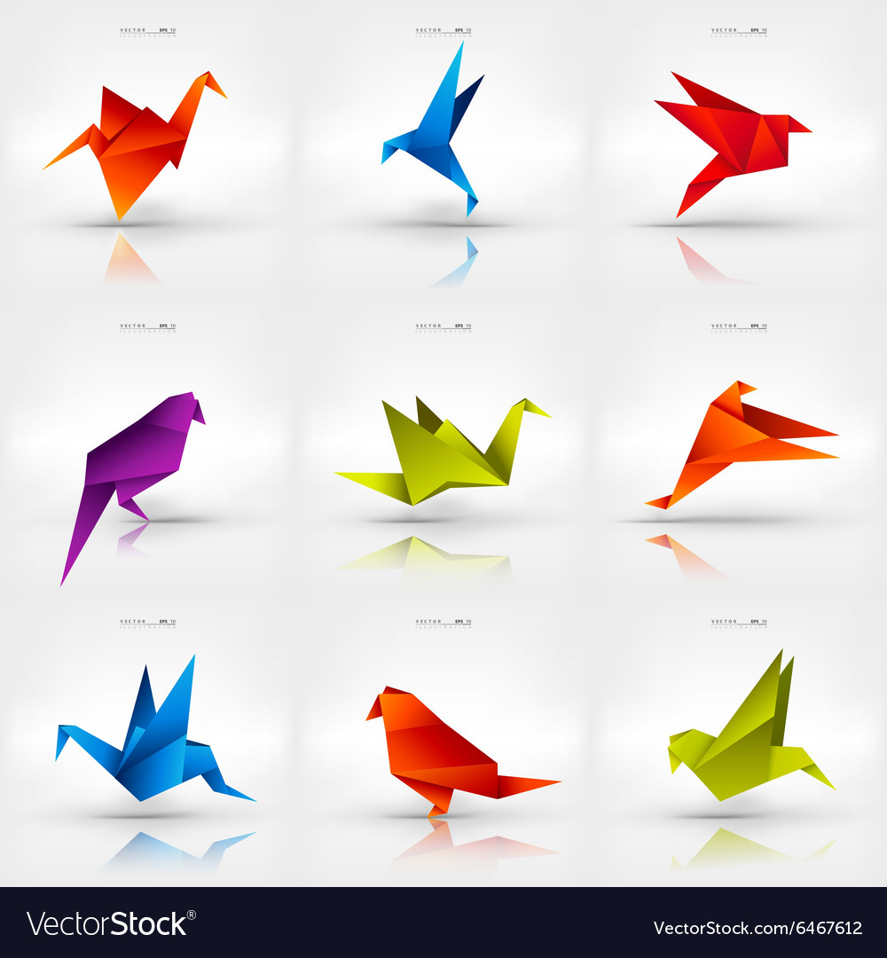 Paper Bird Origami Origami Paper Bird On Abstract Background Set