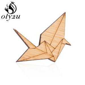 Paper Crane Origami Oly2u Enamel Origami Bird Wooden Brooches Pin For Women Jewelry Paper Crane Lapel Pins Engravable Banquet Wedding Brooch Gifts