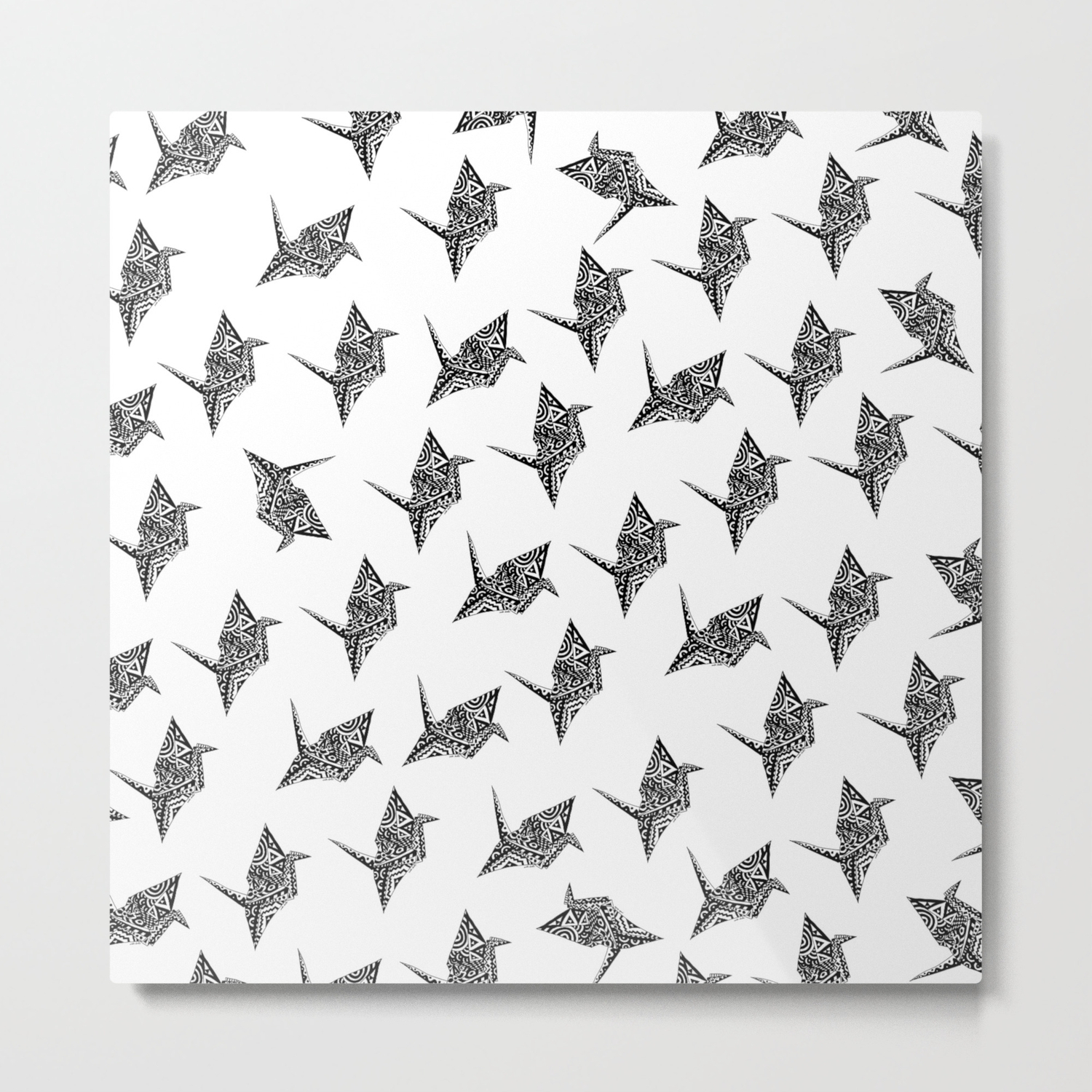 Paper Crane Origami Paper Crane Bird Origami Doodle Pattern Metal Print