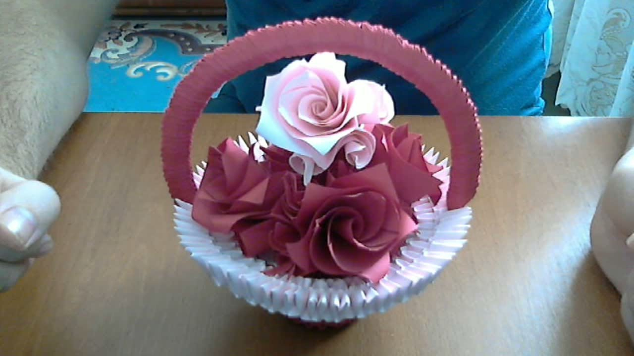 Paper Flower Origami 3D Model How To Make 3d Origami Basket With Flowers Model 2 Diy Paper Craft Basket