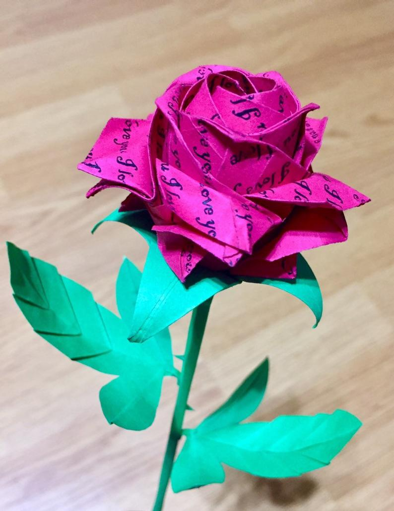 Paper Rose Origami Origami Paper Rose Origami Flower Paper Flower Paper Rose Valentine Gift For Her Anniversary Rose Bouquet Origami Pentagon Rose