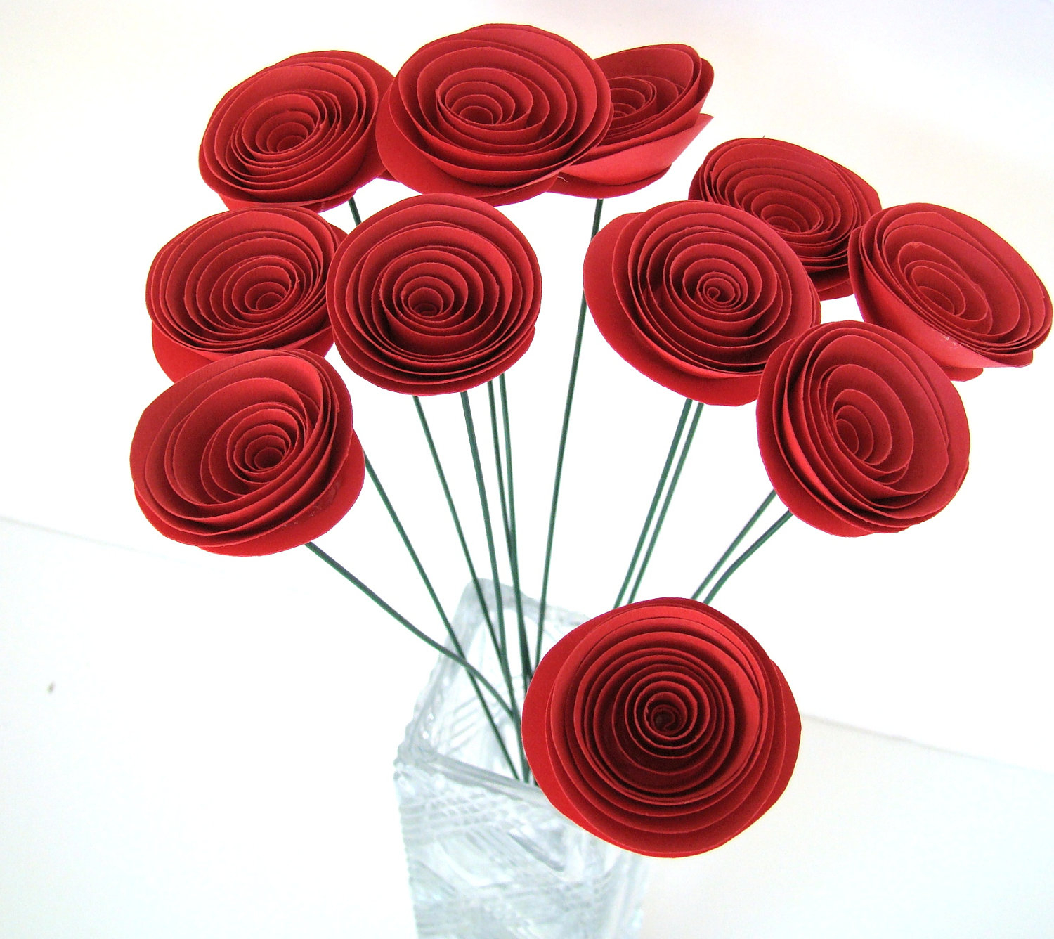 Paper Rose Origami Small Red Roses One Dozen Spiral Paper Roses With Stems From Origami Delights