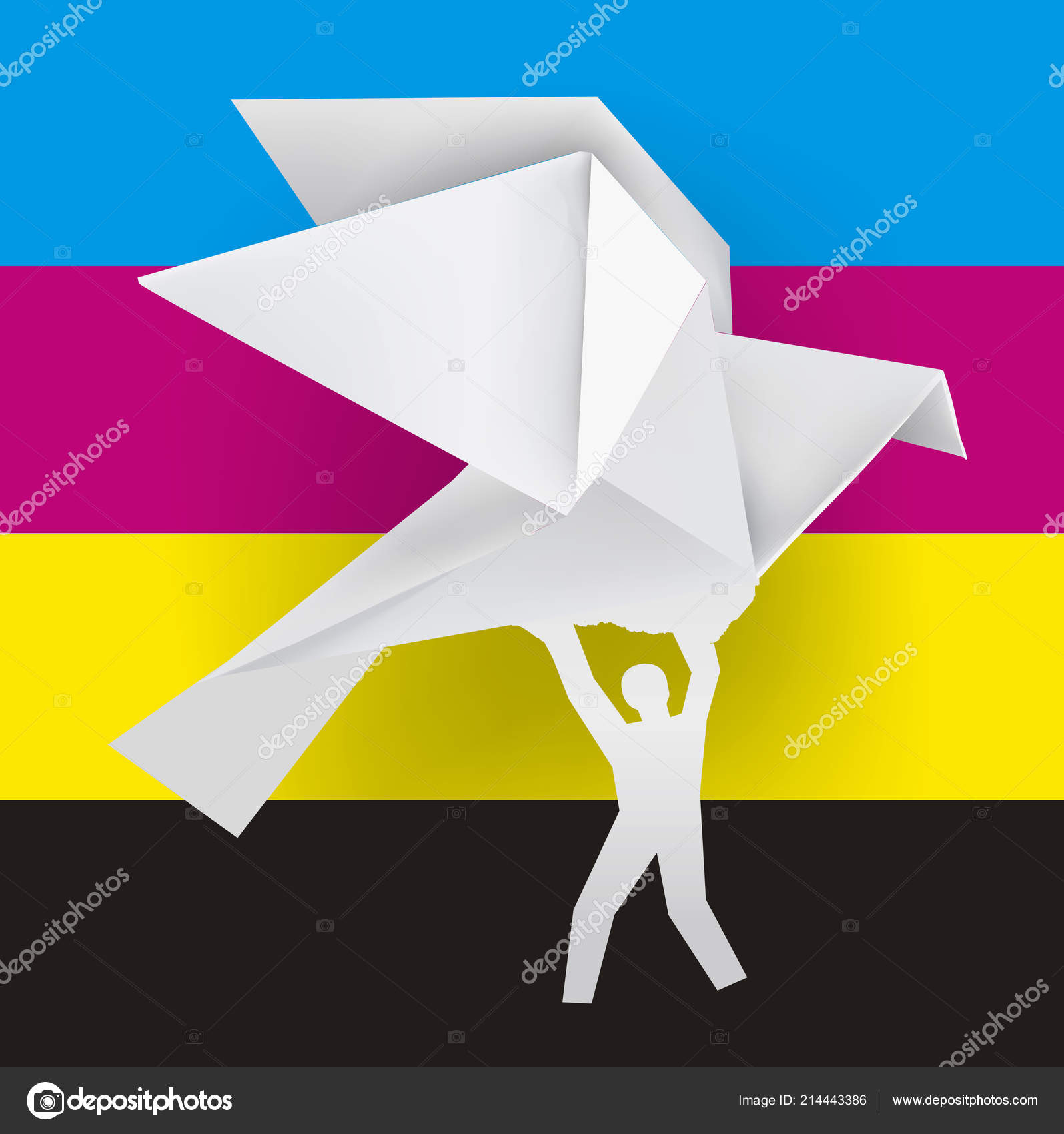Printer Paper Origami Man Origami Dove Color Printing Concept Male Silhouette Origami