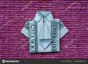 Shirt Origami Dollar Origami Shirt Made Of Dollar Banknote On Red Fabric Background