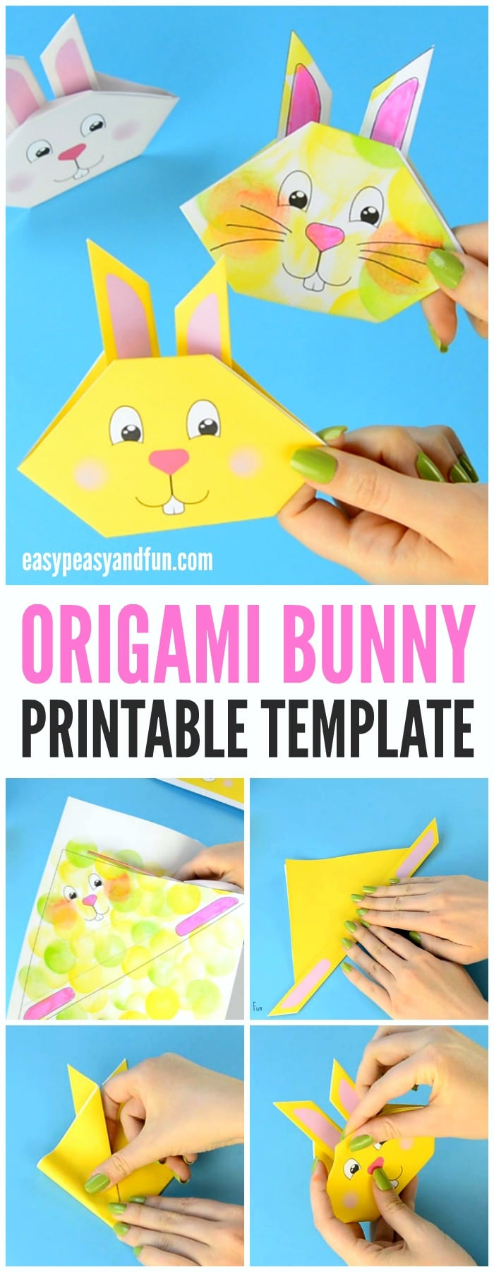 Simple Origami Rabbit Origami Bunny Tutorial With Printable Template Easy Peasy And Fun