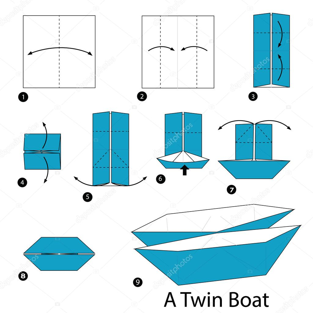 Step By Step Origami Boat Step Step Instructions How To Make Origami A Twin Boat Stock
