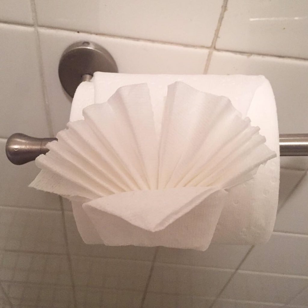 Toilet Paper Origami Emily Spivack On Twitter Toilet Paper Origami Bathroom Surprises
